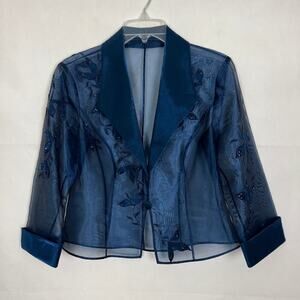 Y2K Embroidered Beaded Sheer Blue Top S/M Fairycore Party Elegant Dressy